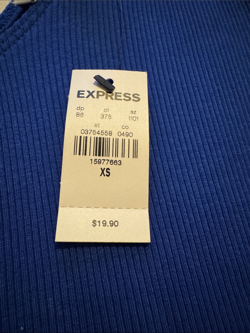 Express Royal Blue Ribbed V-Neck Tank - Picture 2 of 2